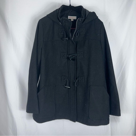 Merona Coat Wool Blend Toggle Zipper Long Sleeve Lined Winter Duffle Coat Hood - Picture 4 of 8